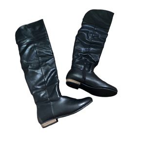 Cathy Jean Shoes Black Faux Leather Over The Knee Boots (6)